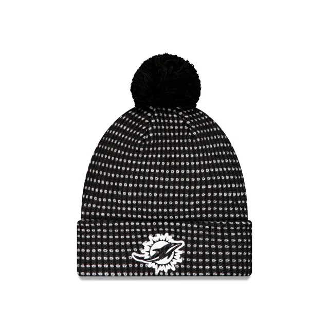 Miami Dolphins 2026 Sideline Bonnet en tricot à pompon noir pour temps froid
