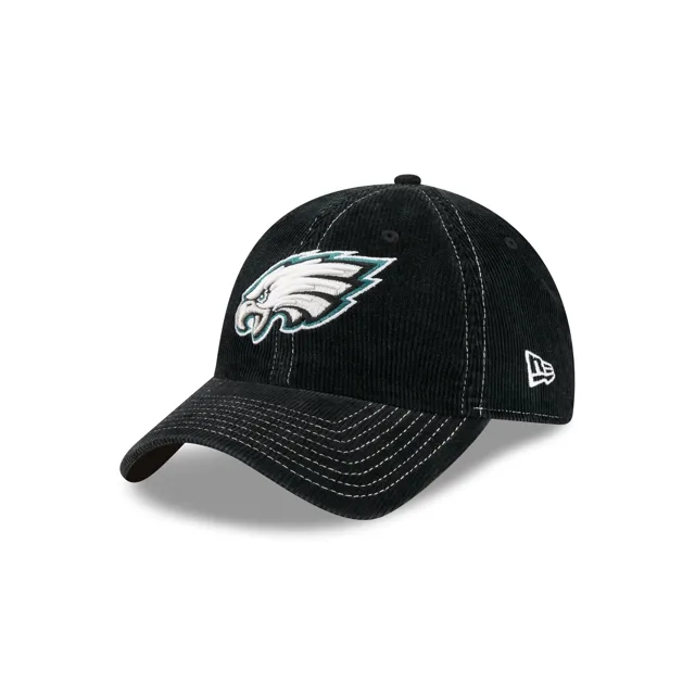 Philadelphia Eagles Chapeau réglable classique décontracté en velours côtelé noir délavé