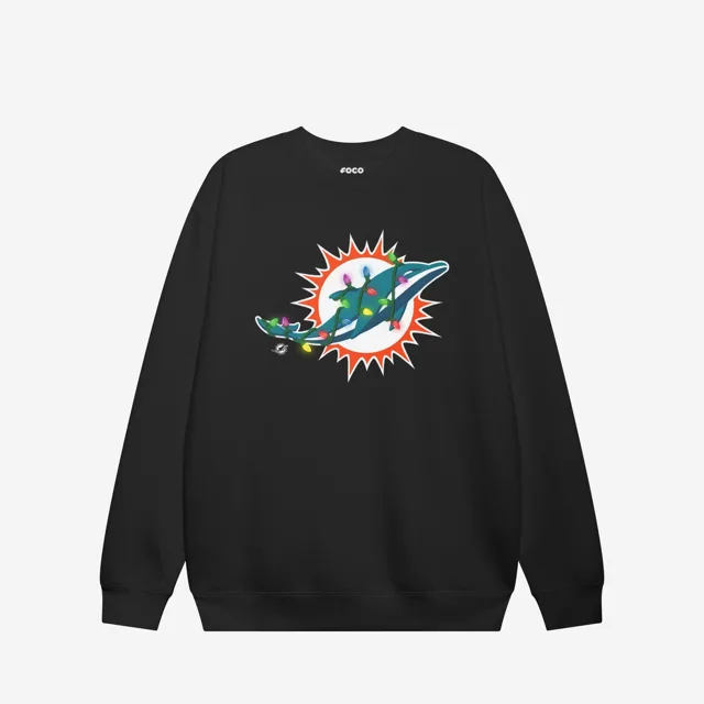 Miami Dolphins Sweat-shirt à col rond avec logo principal Holiday Lights
