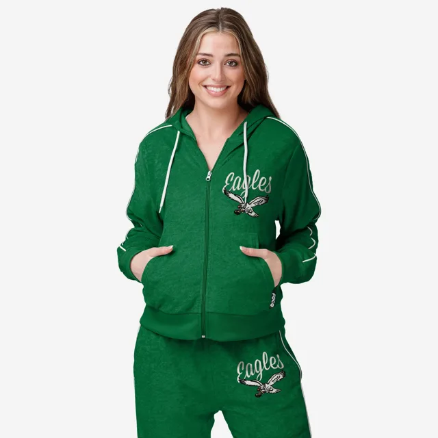 Philadelphia Eagles Kelly Green Haut zippé en tricot éponge pour femme