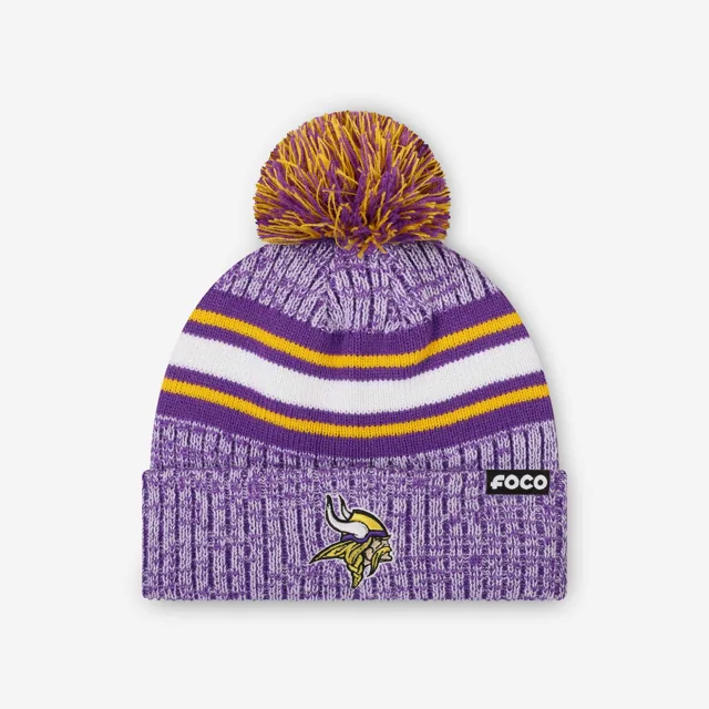 Minnesota Vikings Bonnet à pompon doublé à rayures Heather Team