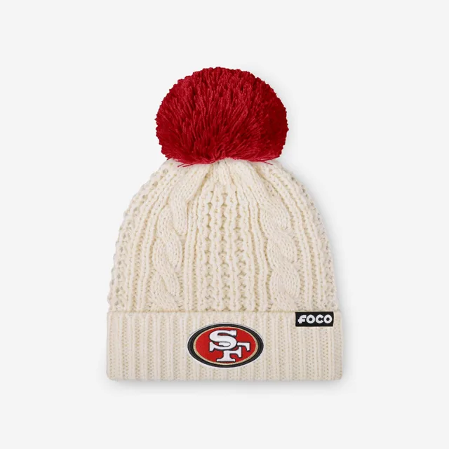 San Francisco 49ers Bonnet à pompon en tricot torsadé blanc avec logo principal pour femme