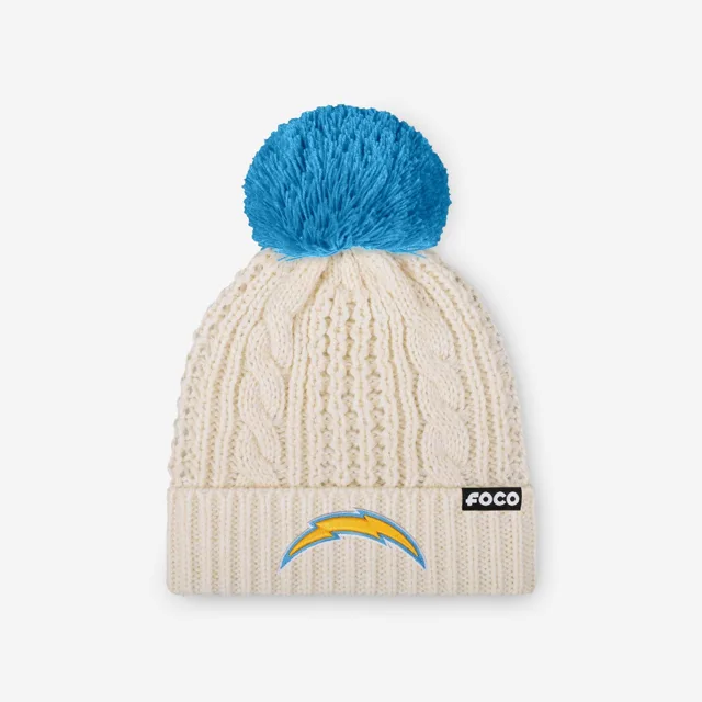 Los Angeles Chargers Bonnet à pompon en tricot torsadé blanc avec logo principal pour femme