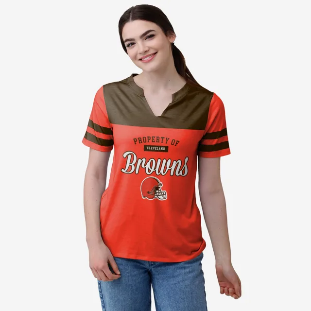 Cleveland Browns T-shirt à col en V pour femme Team Stripe Property Of