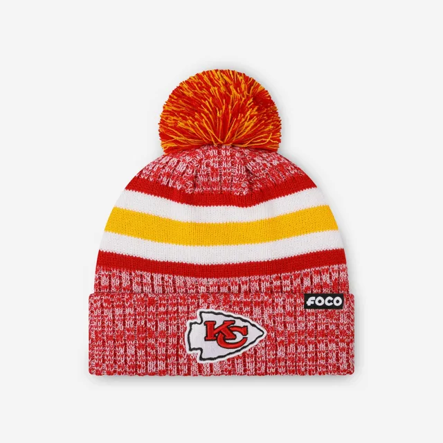Kansas City Chiefs Bonnet à pompon doublé à rayures Heather Team