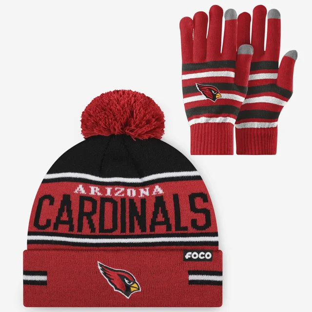 Ensemble de gants extensibles Arizona Cardinals et bonnet à pompon à rayures avec grand mot-symbole