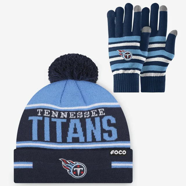 Ensemble de gants extensibles Tennessee Titans et bonnet à pompon à rayures avec grand mot-symbole