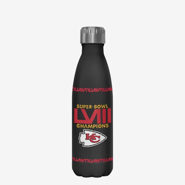 Kansas City Chiefs Super Bowl LVIII Champions Black Diamond Bouteille en acier inoxydable de 17 oz
