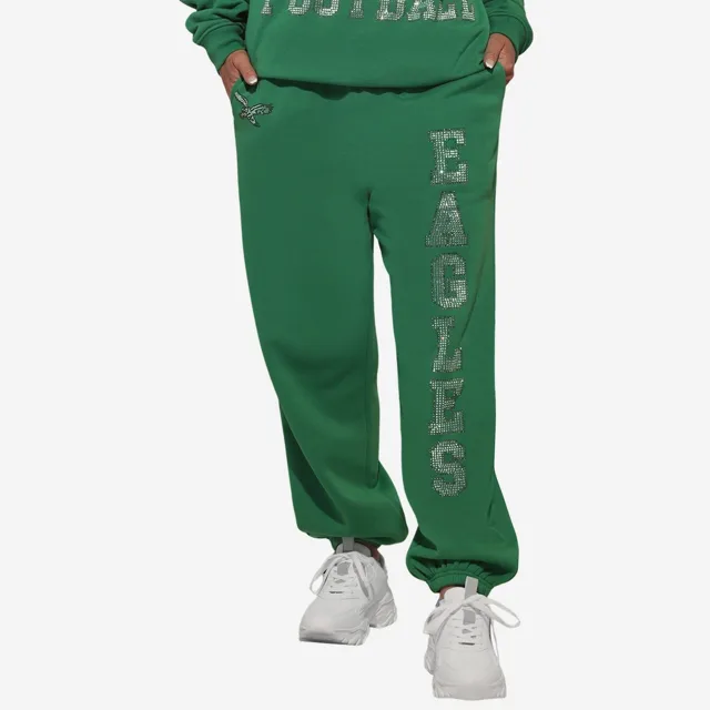 Philadelphia Eagles Pantalon de survêtement rétro pour femme avec grand mot-symbole en strass