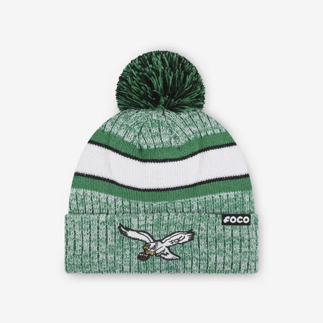 Philadelphia Eagles Bonnet à pompon doublé à rayures Kelly Green Heather Team