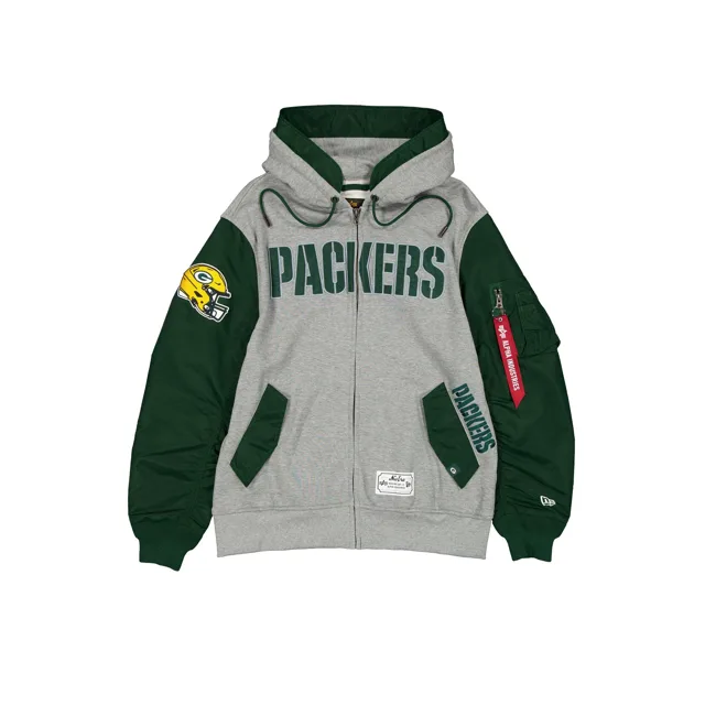 Alpha Industries x Green Bay Packers Veste polaire grise MA-1 entièrement zippée