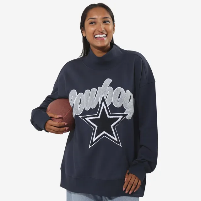 Dallas Cowboys Sweat-shirt surdimensionné à col montant en chenille pour femme