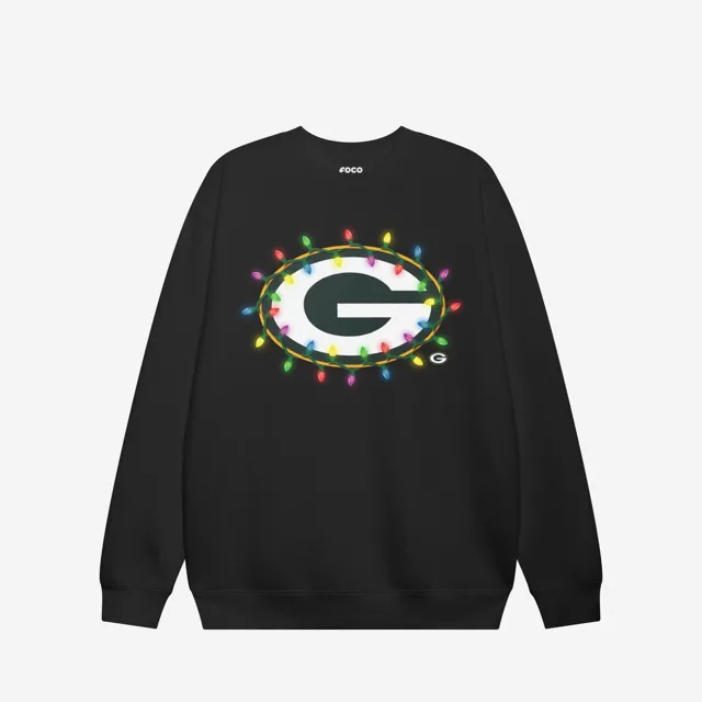 Green Bay Packers Sweat-shirt à col rond avec logo principal Holiday Lights