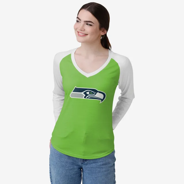 Seattle Seahawks T-shirt raglan uni avec grand logo pour femme