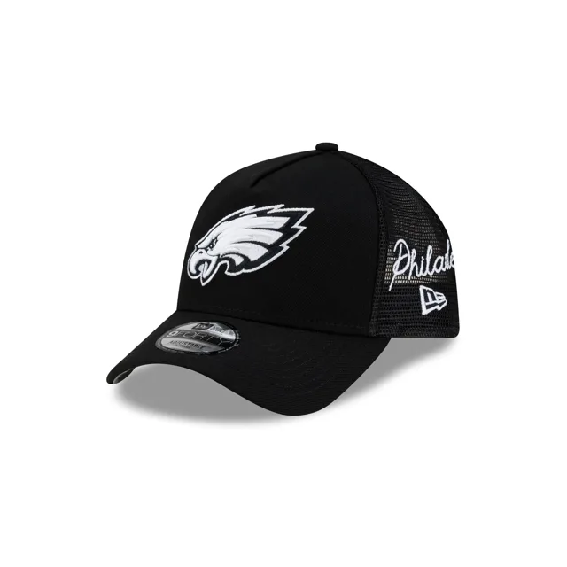 Philadelphia Eagles Side Script Casquette de camionneur noire 9FORTY A-Frame