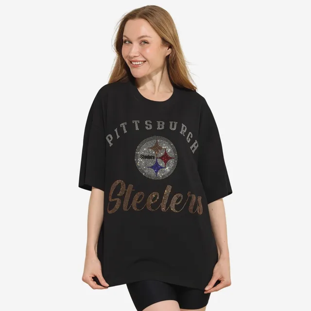 Pittsburgh Steelers T-shirt surdimensionné avec logo strass pour femme