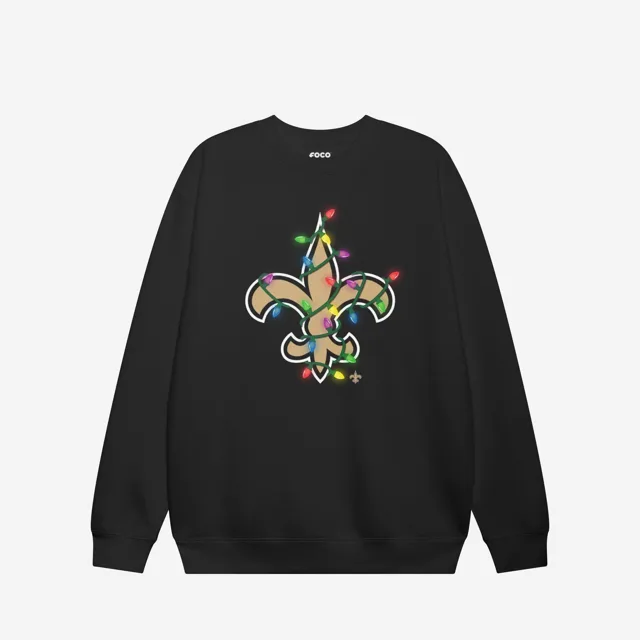 New Orleans Saints Sweat-shirt à col rond avec logo principal Holiday Lights