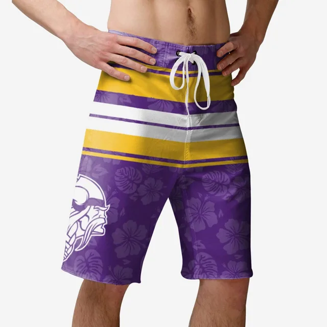 Minnesota Vikings Short de bain à rayures Hibiscus Boardwalk