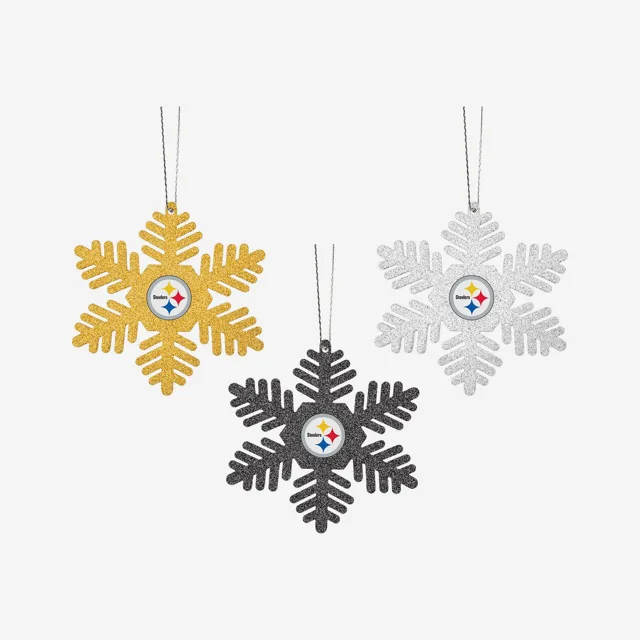 Pittsburgh Steelers Lot de 3 ornements en forme de flocon de neige à paillettes
