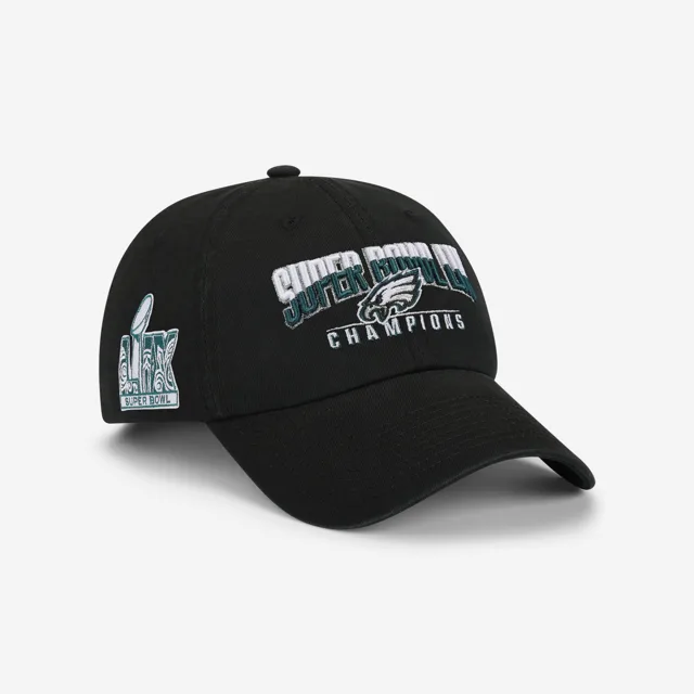 Philadelphia Eagles Casquette décontractée noire avec logo principal du Super Bowl LIX Champions