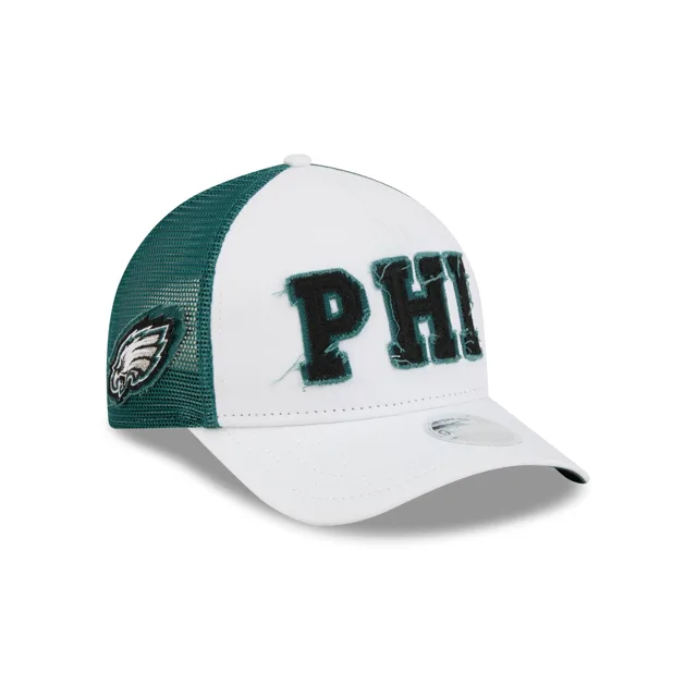 Philadelphia Eagles Casquette de camionneur à cadre en A avec logo en feutre blanc optique 9FORTY M-Crown pour femme