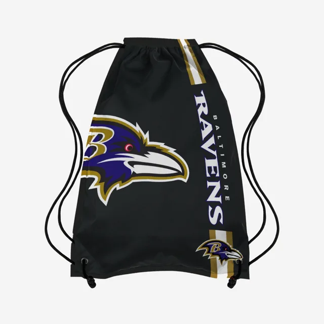 Baltimore Ravens Sac à dos noir à cordon de serrage avec grand logo de couleur alternative