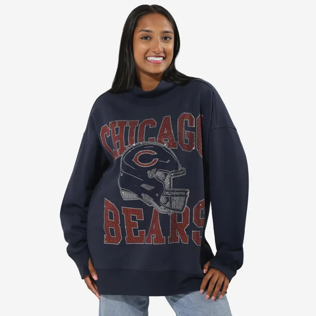 Chicago Bears Sweat-shirt surdimensionné à col montant avec strass pour femme