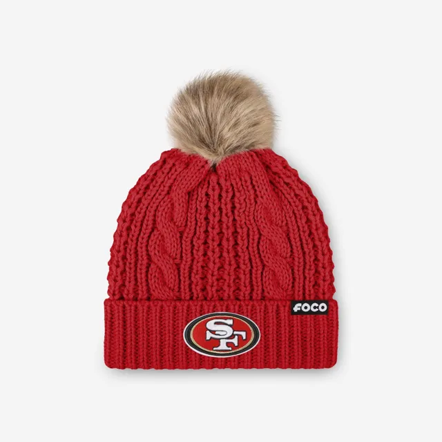 San Francisco 49ers Bonnet à pompon en fausse fourrure pour femme