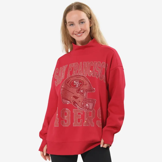 San Francisco 49ers Sweat-shirt surdimensionné à col montant avec strass pour femme