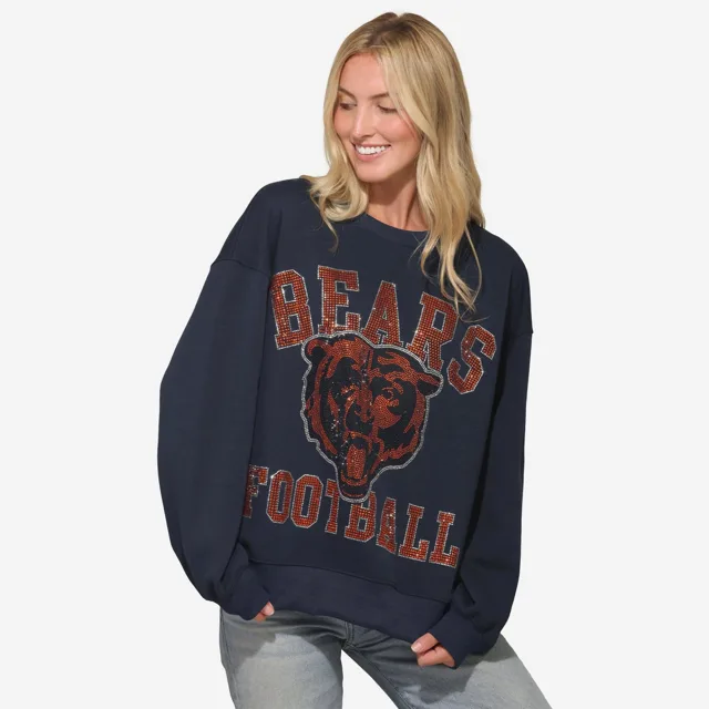 Chicago Bears Sweat-shirt surdimensionné à col rond avec logo strass pour femme