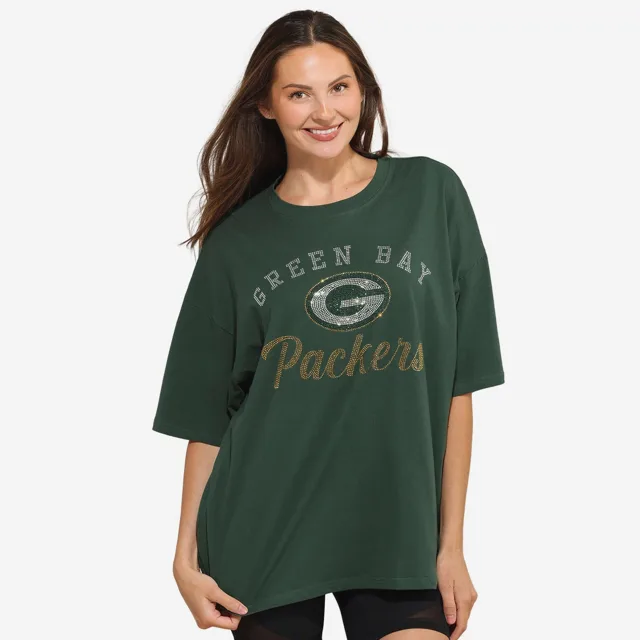 Green Bay Packers T-shirt surdimensionné avec logo strass pour femme