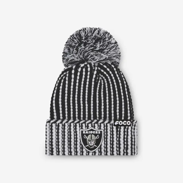 Las Vegas Raiders Bonnet à pompon en tricot vertical avec logo principal