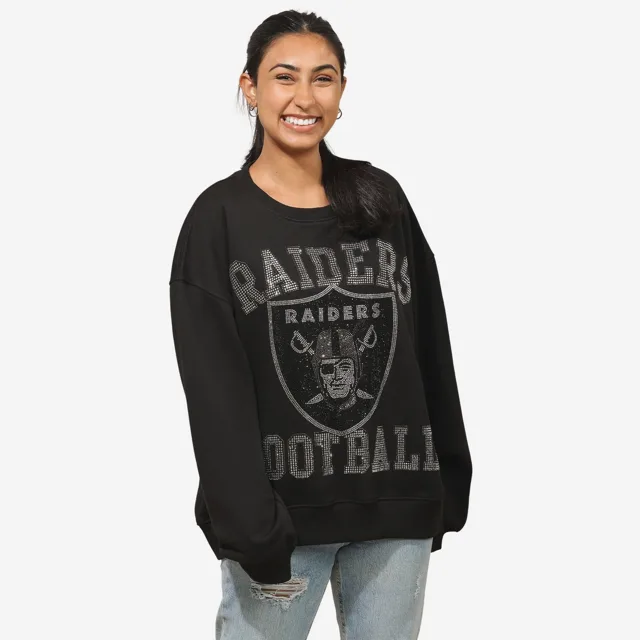 Las Vegas Raiders Sweat-shirt surdimensionné à col rond avec logo strass pour femme