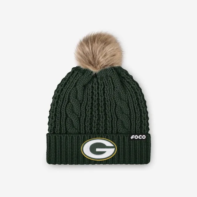Green Bay Packers Bonnet à pompon en fausse fourrure pour femme