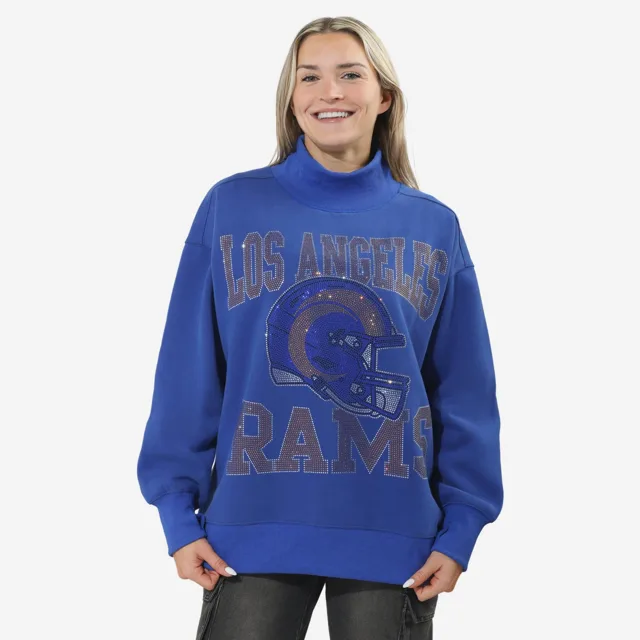 Los Angeles Rams Sweat-shirt surdimensionné à col montant avec strass pour femme