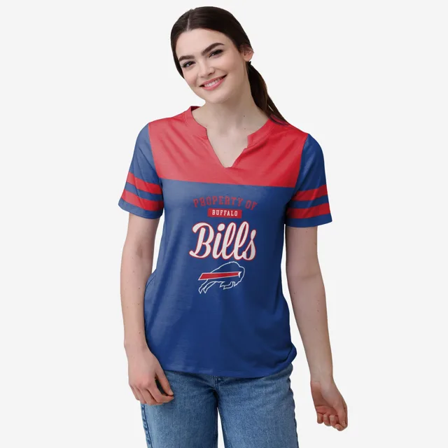 Buffalo Bills T-shirt à col en V pour femme Team Stripe Property Of