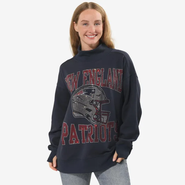 New England Patriots Sweat-shirt surdimensionné à col montant avec strass pour femme