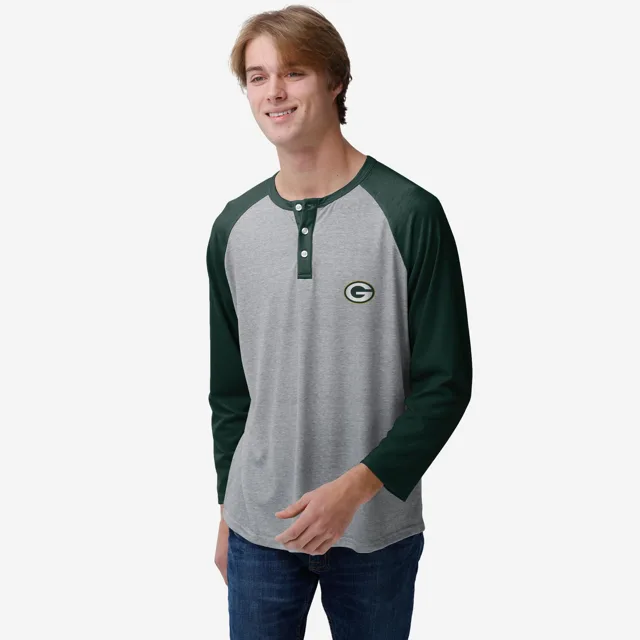 Green Bay Packers Team Logo Gris Henley à manches longues