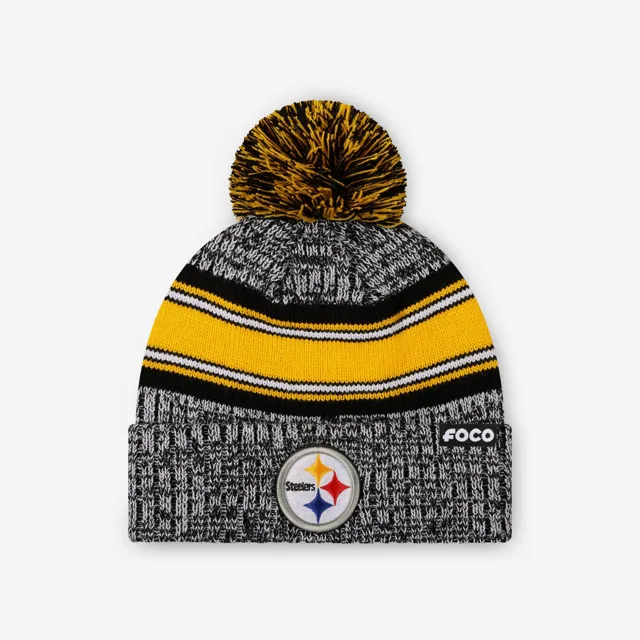 Pittsburgh Steelers Bonnet à pompon doublé à rayures Heather Team