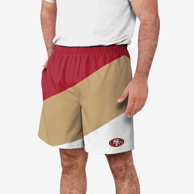 San Francisco 49ers Short d'entraînement à double doublure en duvet color block