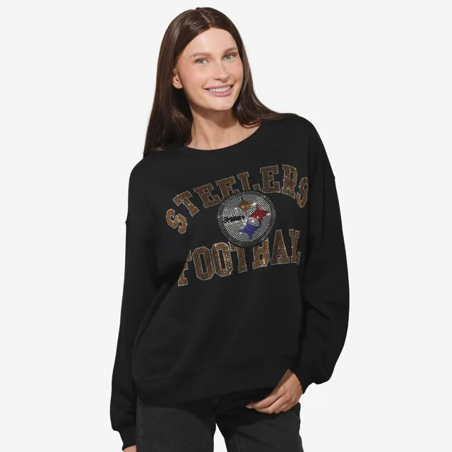 Pittsburgh Steelers Sweat-shirt surdimensionné à col rond avec logo strass pour femme