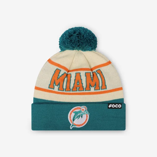 Bonnet à pompon avec logo rétro à rayures Heritage Miami Dolphins