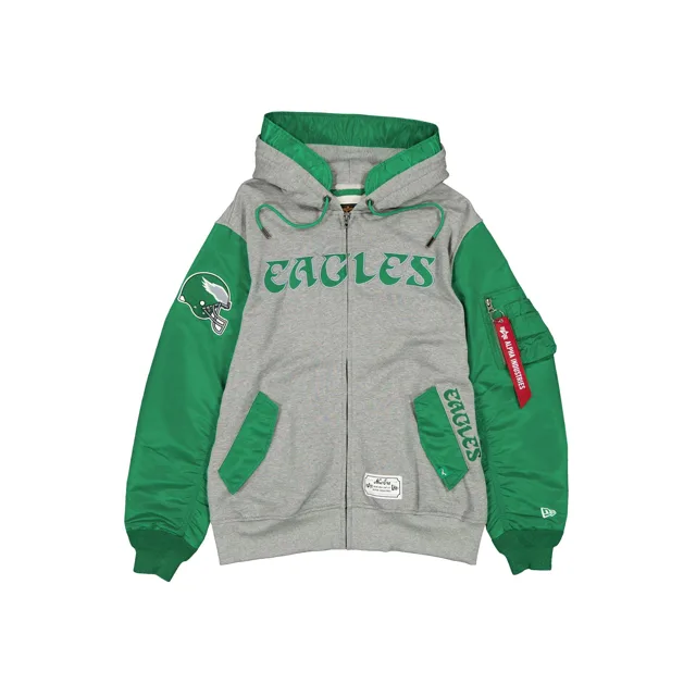 Alpha Industries x Philadelphia Eagles Veste polaire MA-1 à fermeture éclair gris historique