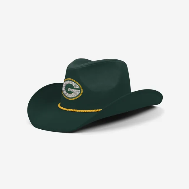 Chapeau de cowboy avec logo strass couleur équipe Green Bay Packers