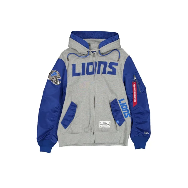 Alpha Industries x Detroit Lions Veste polaire grise MA-1 entièrement zippée