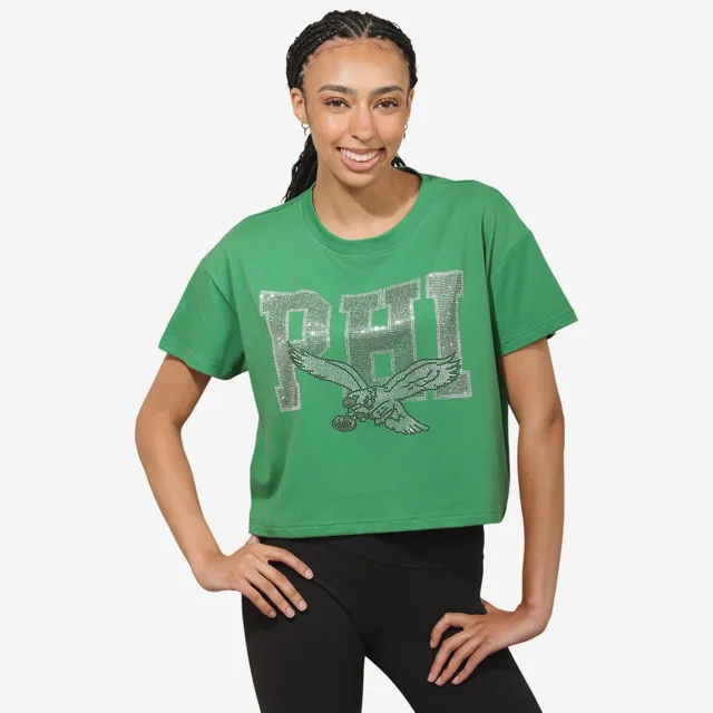 Philadelphia Eagles Haut court avec logo en strass vert Kelly pour femme