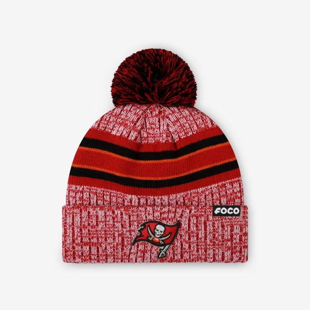 Tampa Bay Buccaneers Bonnet à pompon doublé à rayures Heather Team