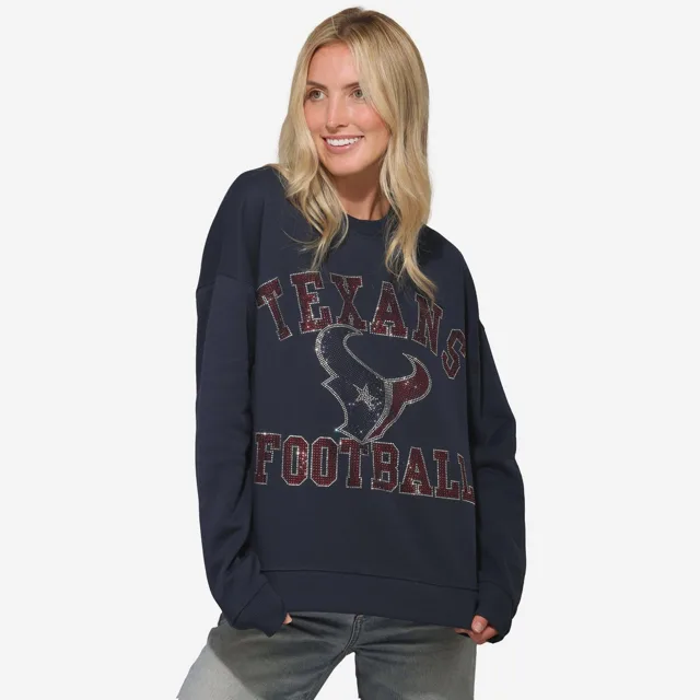 Houston Texans Sweat-shirt surdimensionné à col rond avec logo strass pour femme
