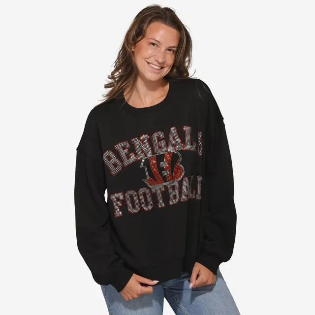 Cincinnati Bengals Sweat-shirt surdimensionné à col rond avec logo strass pour femme