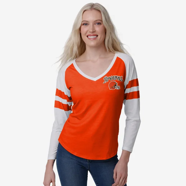 Cleveland Browns T-shirt raglan à manches rayées avec mot-symbole pour femme
